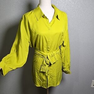 New with tags Terea Lime Green Button-Up Belted Tie Tunic Blouse XL
